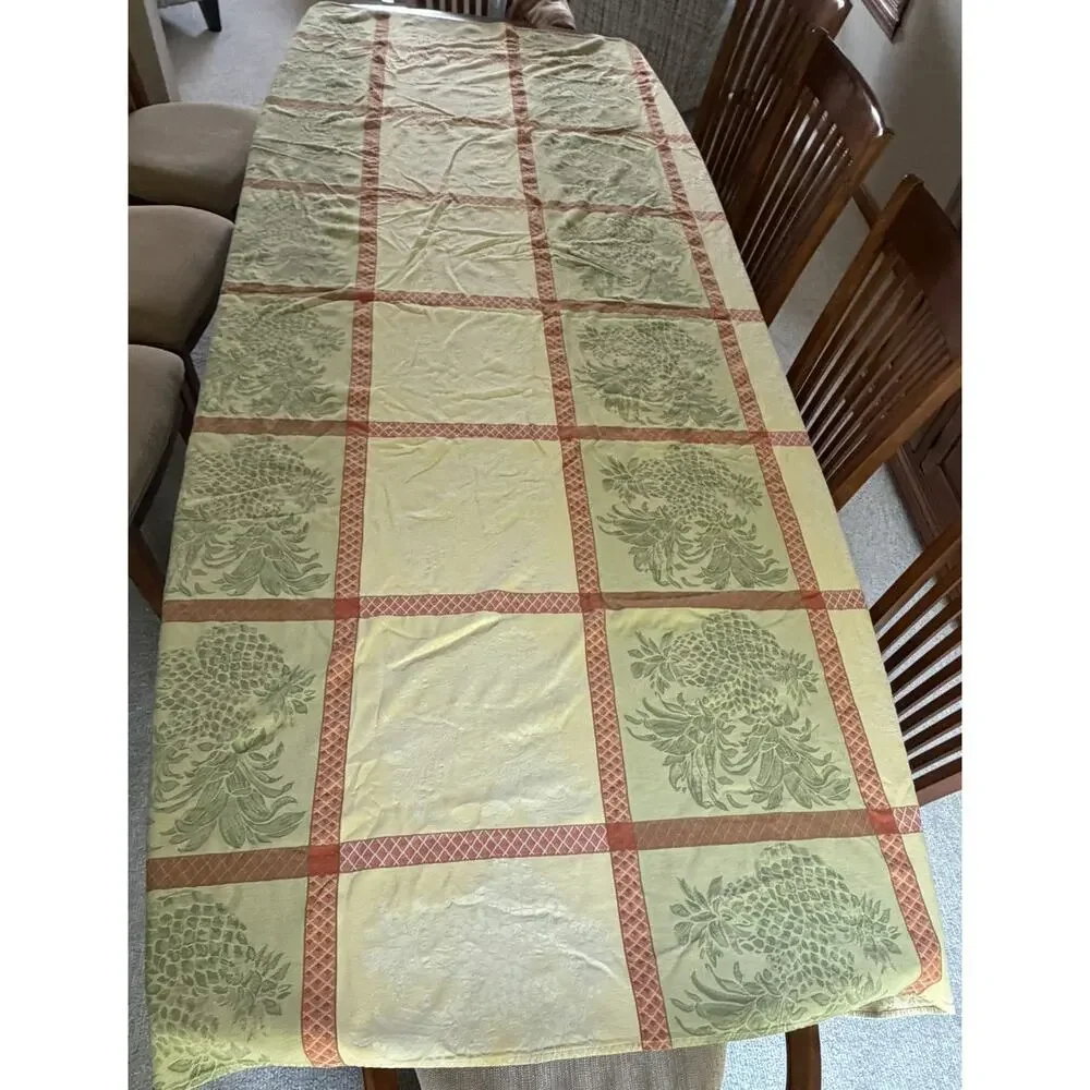 Tommy Bahama Tablecloth Pineapple Damask Cotton Tropical Yellow Green 108x54
